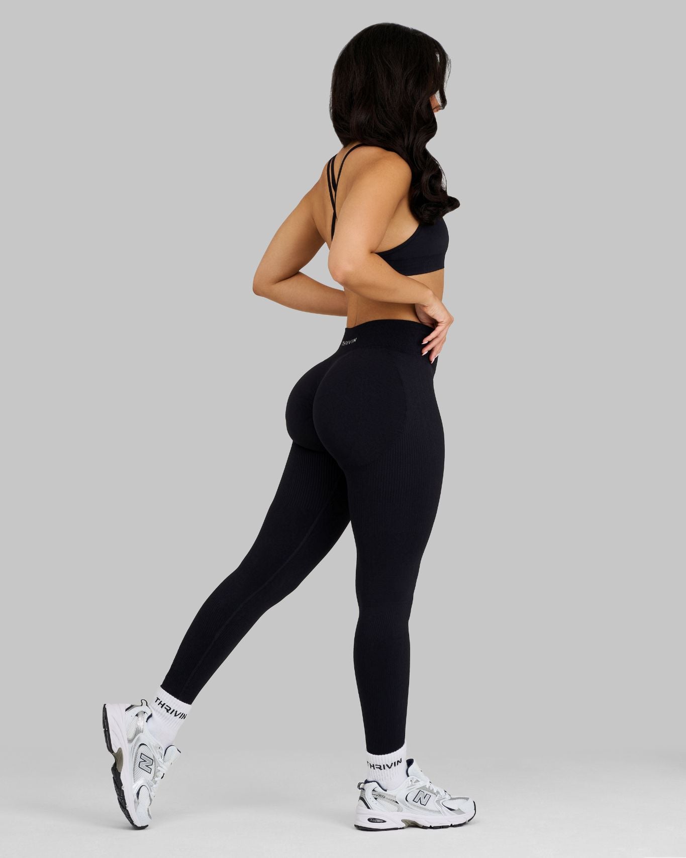 Elevate Ribbed Mid-Waisted Contour Leggings | Night Black