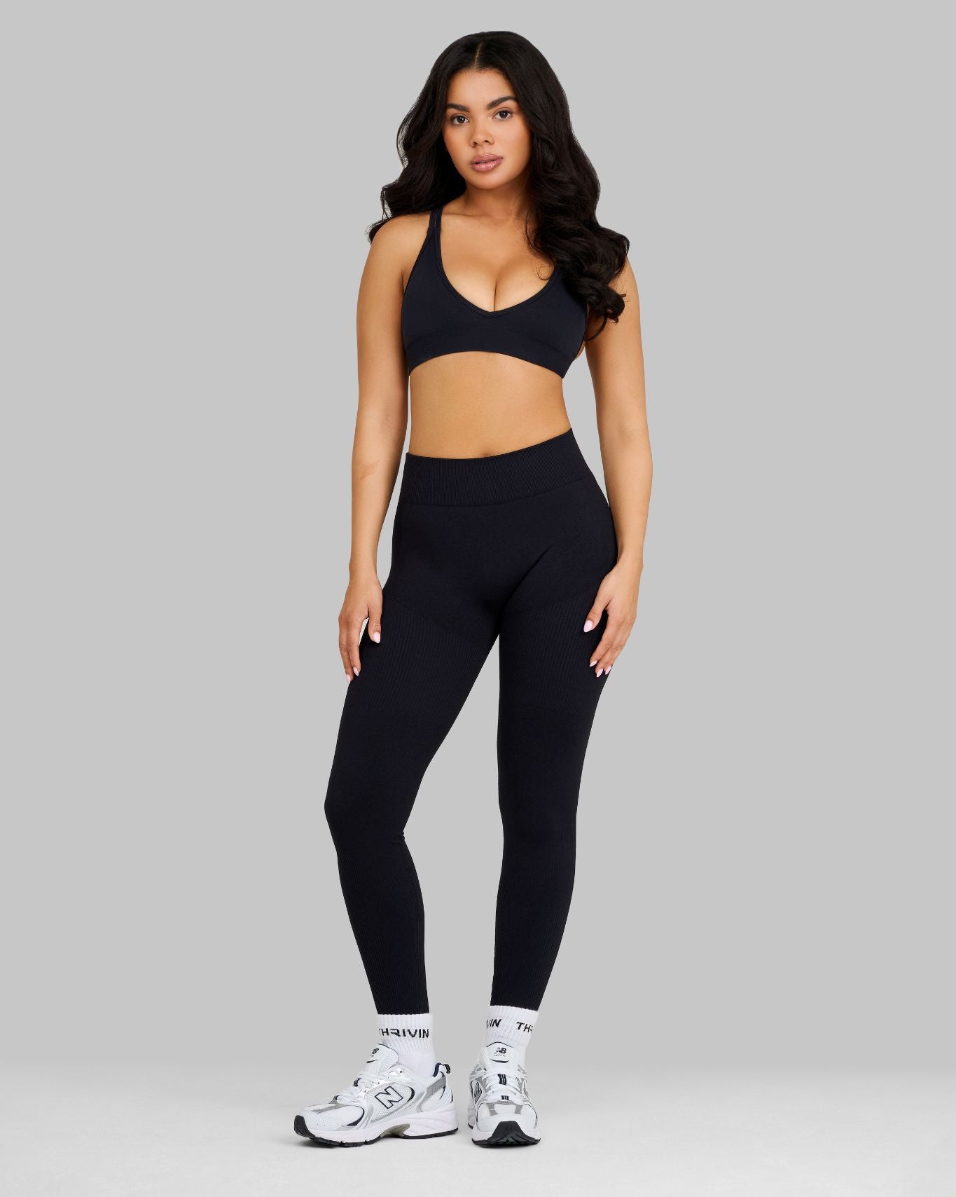 Elevate Ribbed Mid-Waisted Contour Leggings | Night Black