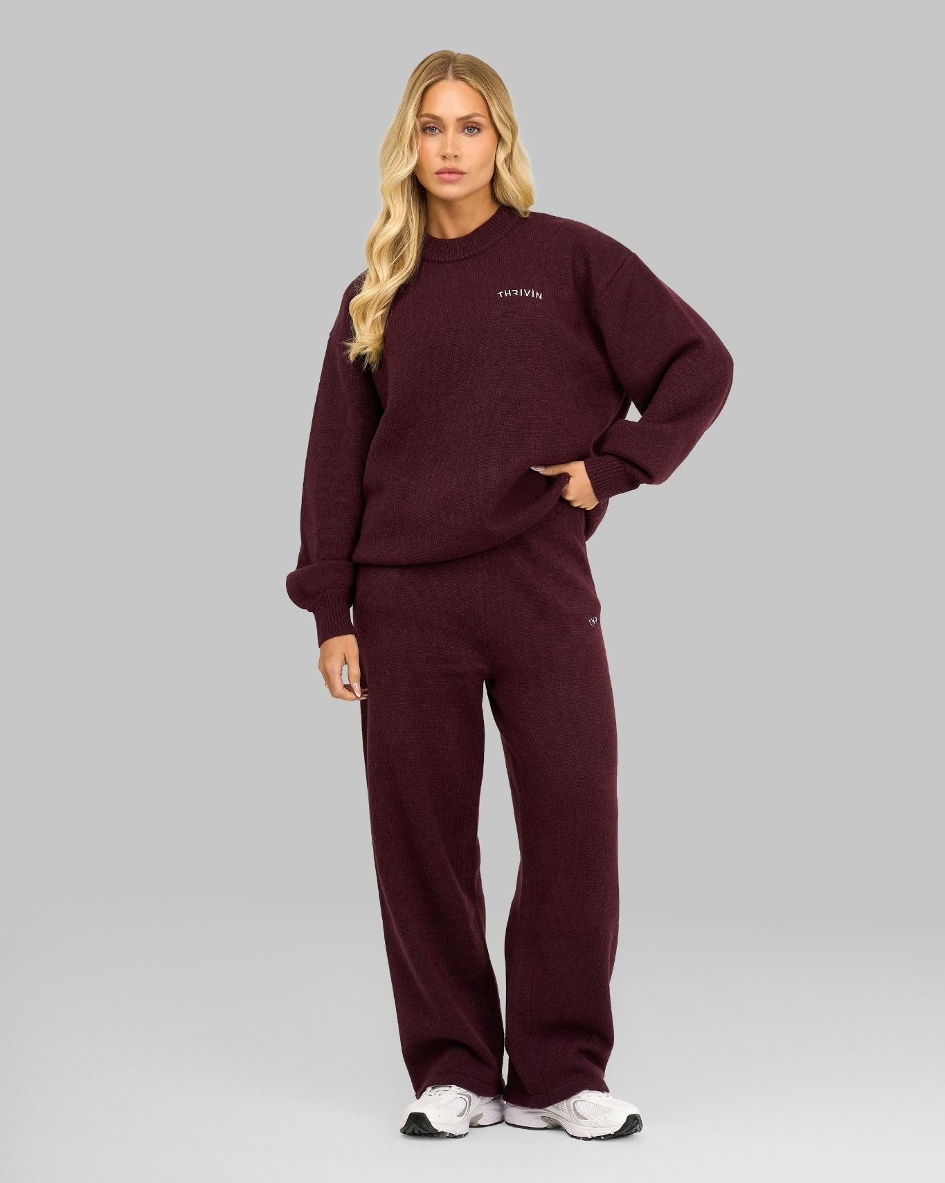 Essential Knitted Wide Leg Trouser | Winter Plum