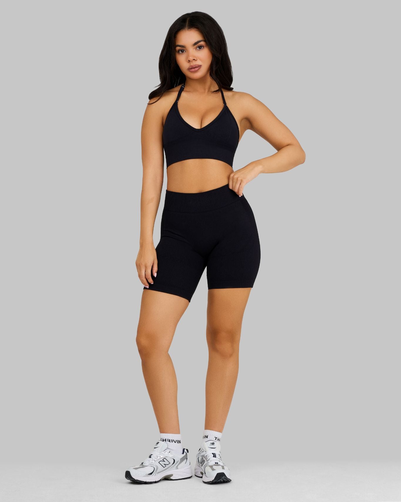 Elevate Ribbed Mid-Waisted Contour Shorts | Night Black