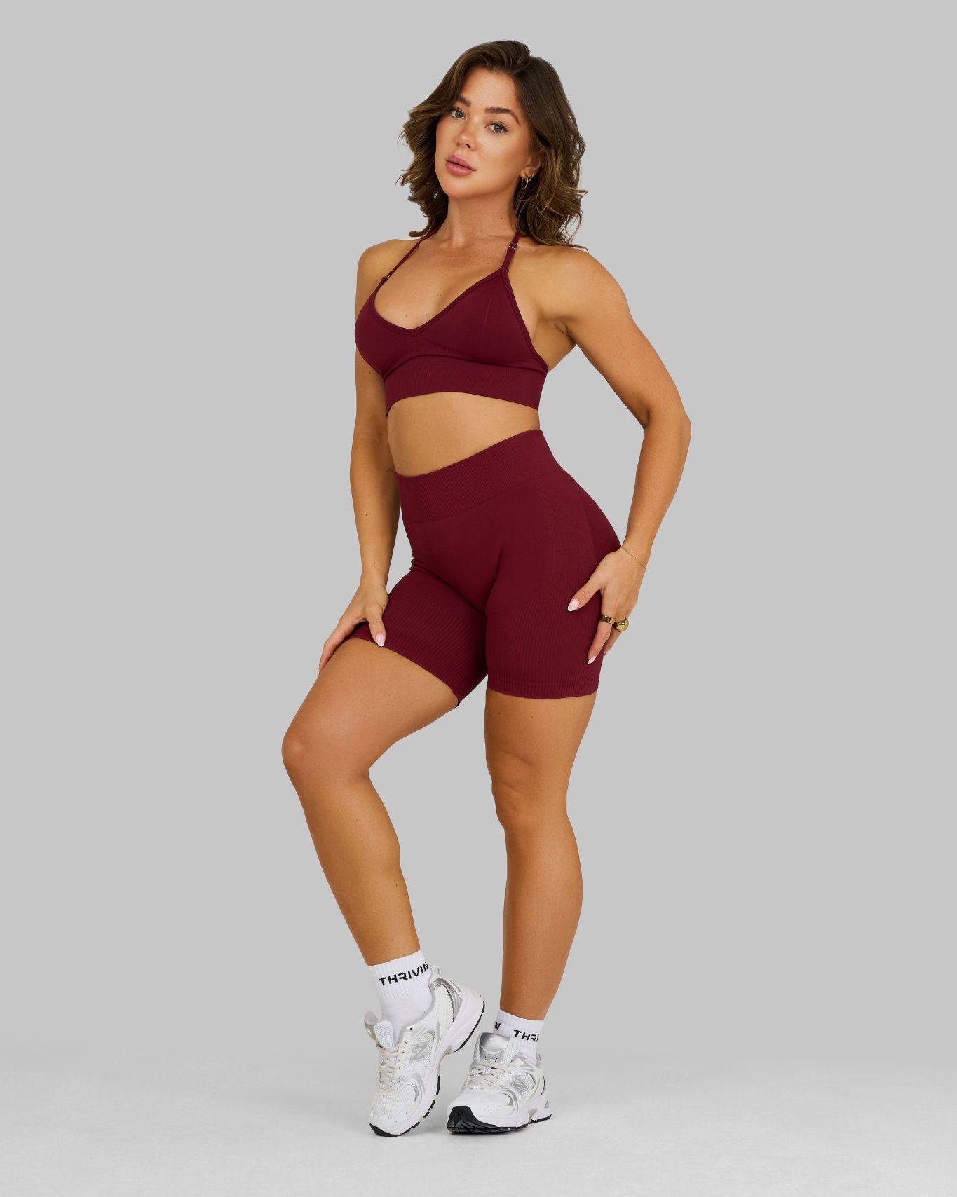 Elevate Ribbed Mid-Waisted Contour Shorts | Fine Wine