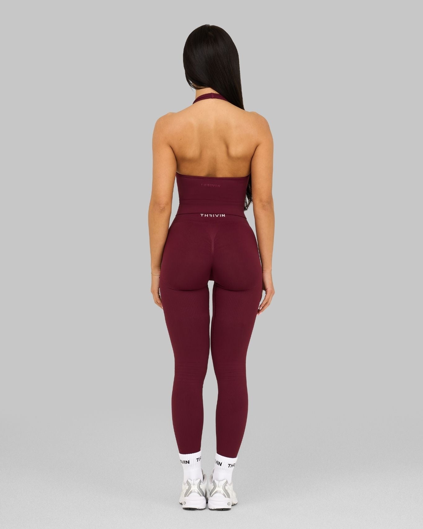 Elevate Ribbed Mid-Waisted Contour Leggings | Cranberry