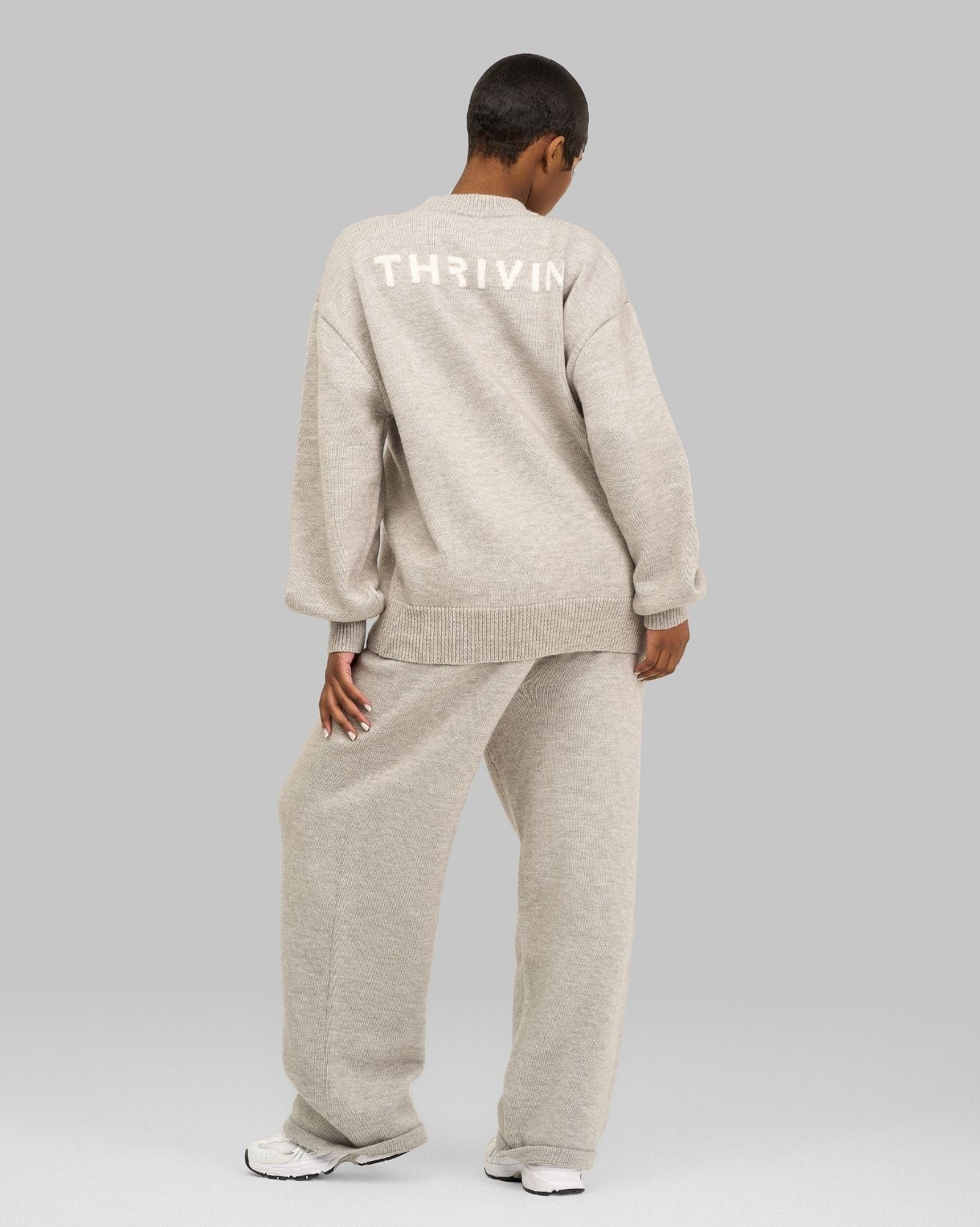 Essential Knitted Wide Leg Trouser | Stone