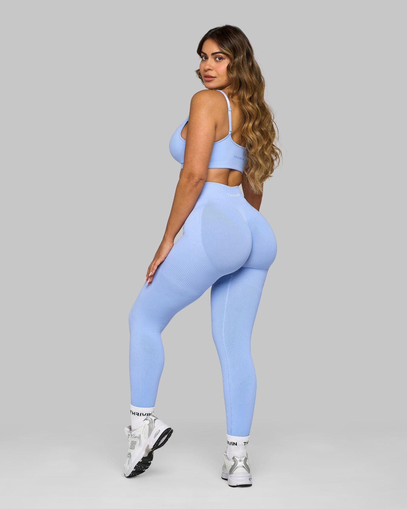Elevate Ribbed Mid-Waisted Contour Leggings | Glacier