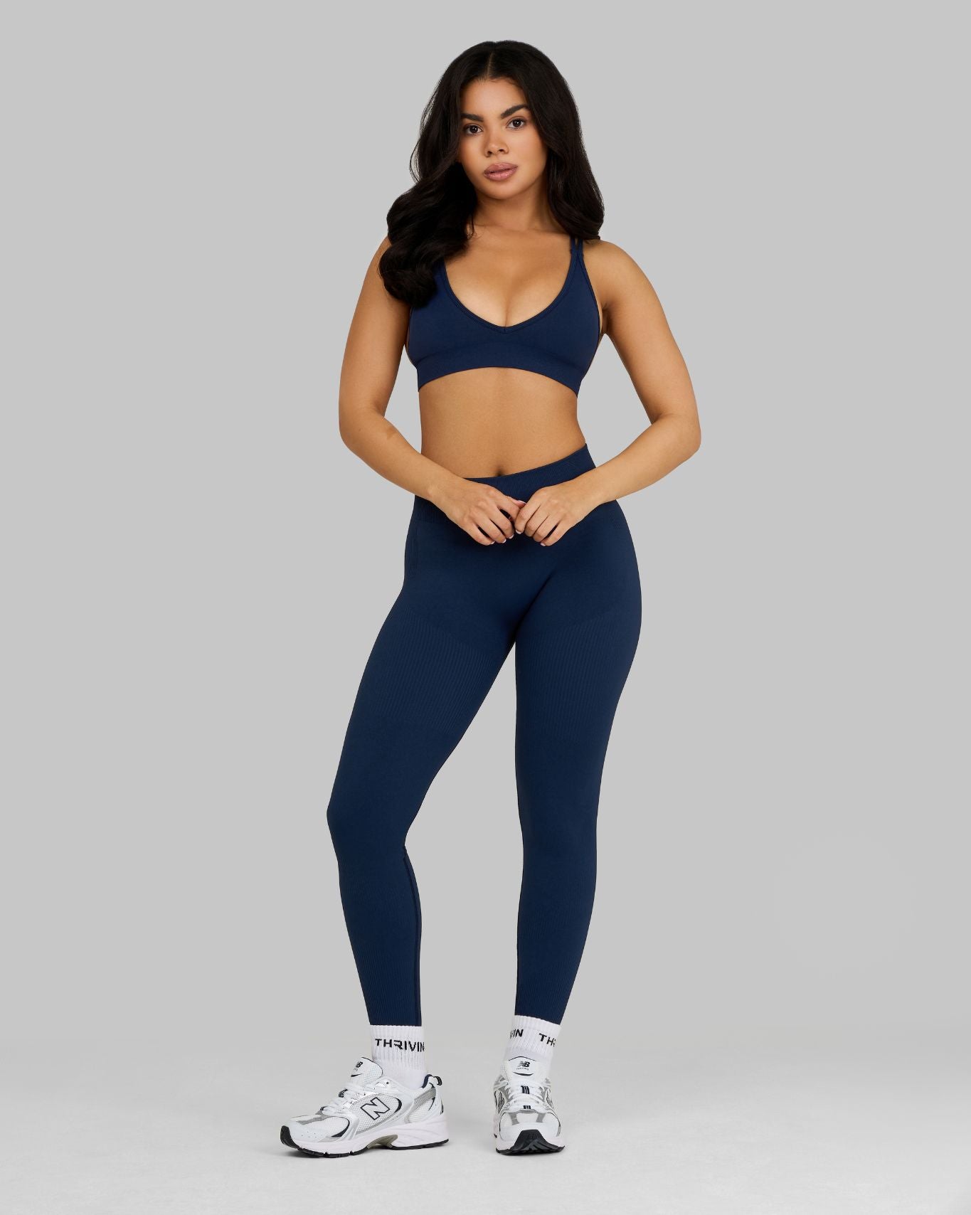 Elevate Ribbed Mid-Waisted Contour Leggings | Midnight Navy