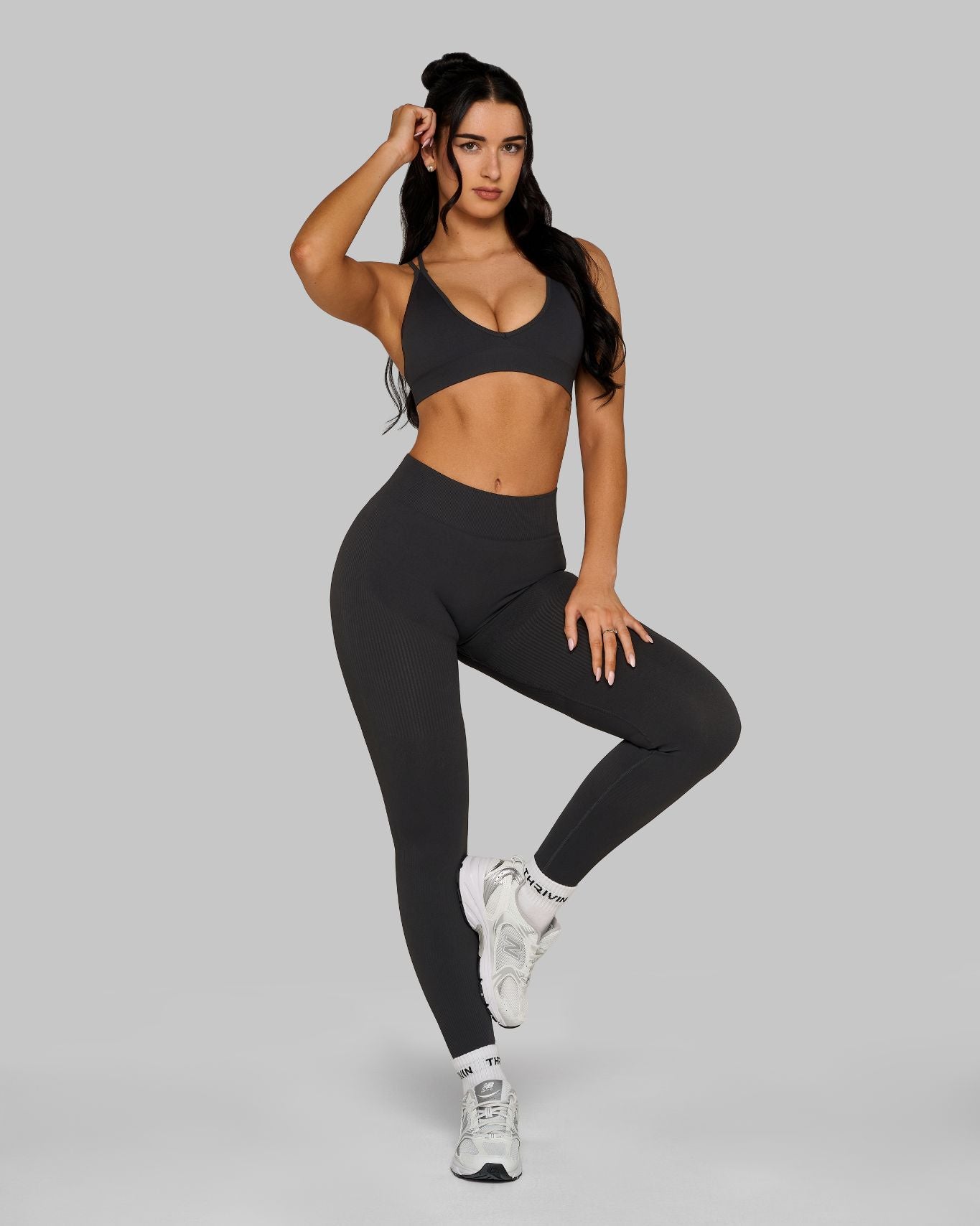 Elevate Ribbed Mid-Waisted Contour Leggings | Charcoal Grey