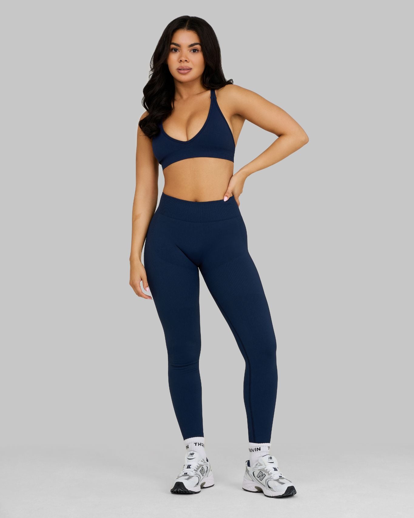 Elevate Ribbed Mid-Waisted Contour Leggings | Midnight Navy
