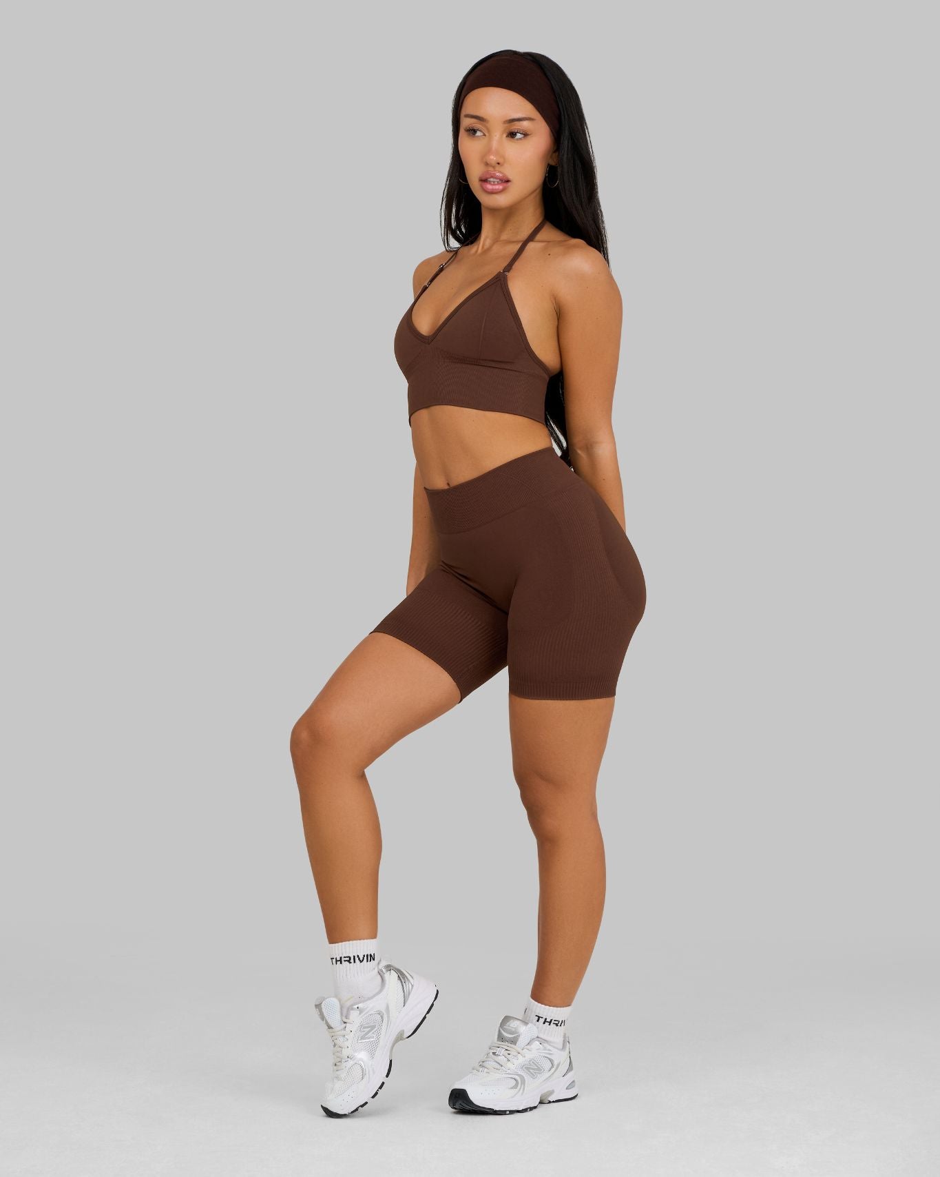Elevate Ribbed Mid-Waisted Contour Shorts | Bourbon Brown