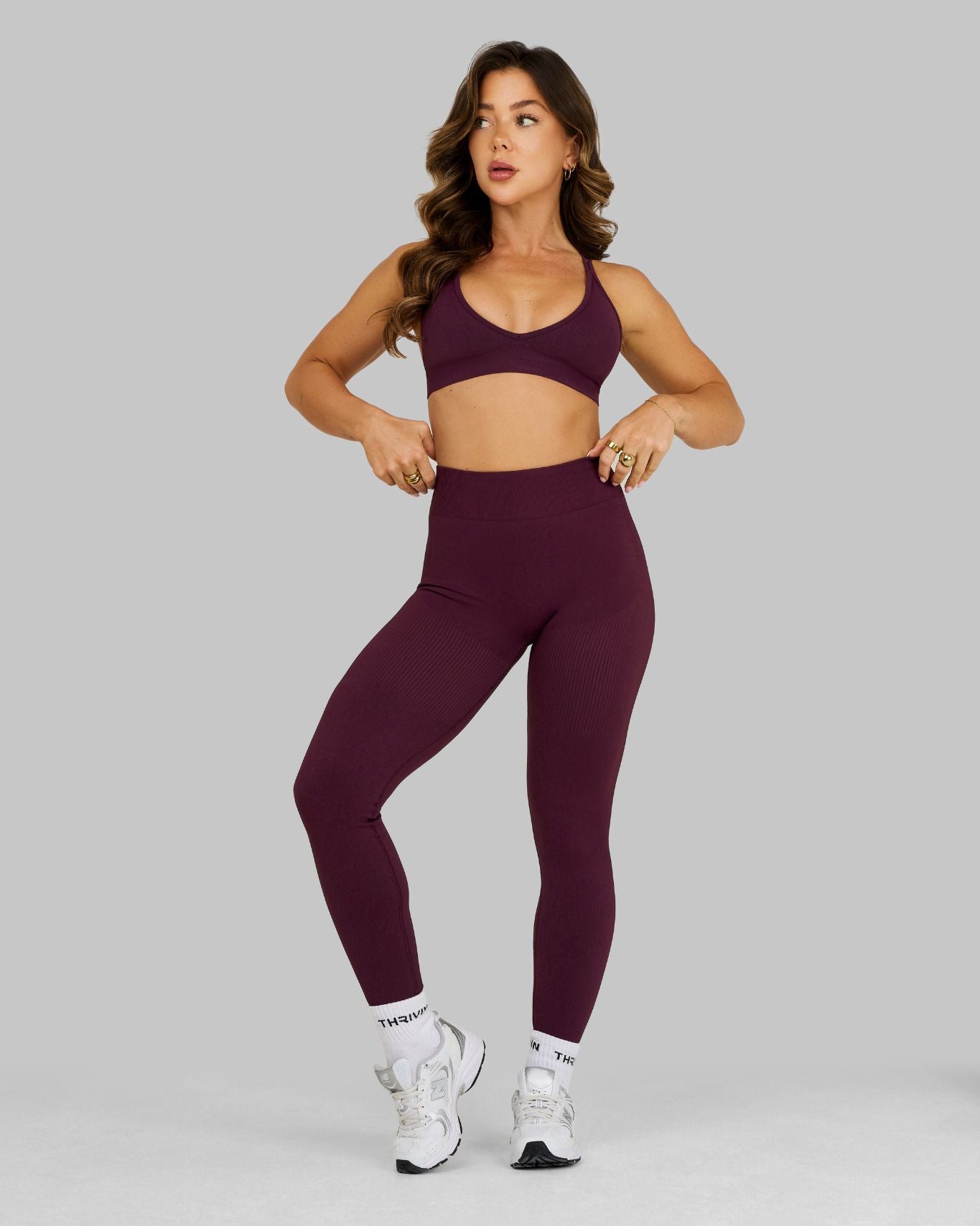 Elevate Ribbed Mid-Waisted Contour Leggings | Winter Plum