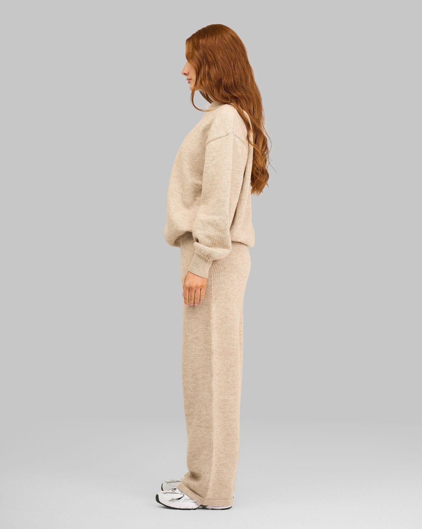 Essential Knitted Wide Leg Trouser | Oat