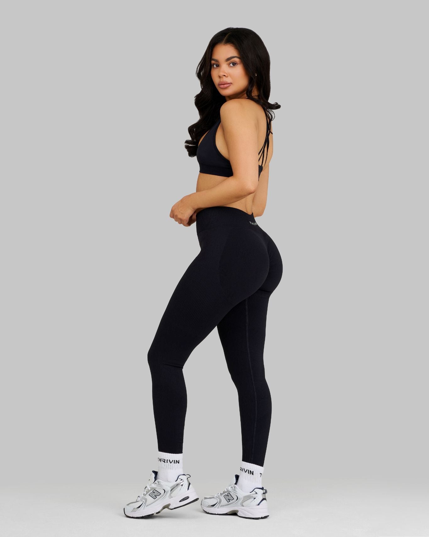 Elevate Ribbed Mid-Waisted Contour Leggings | Night Black