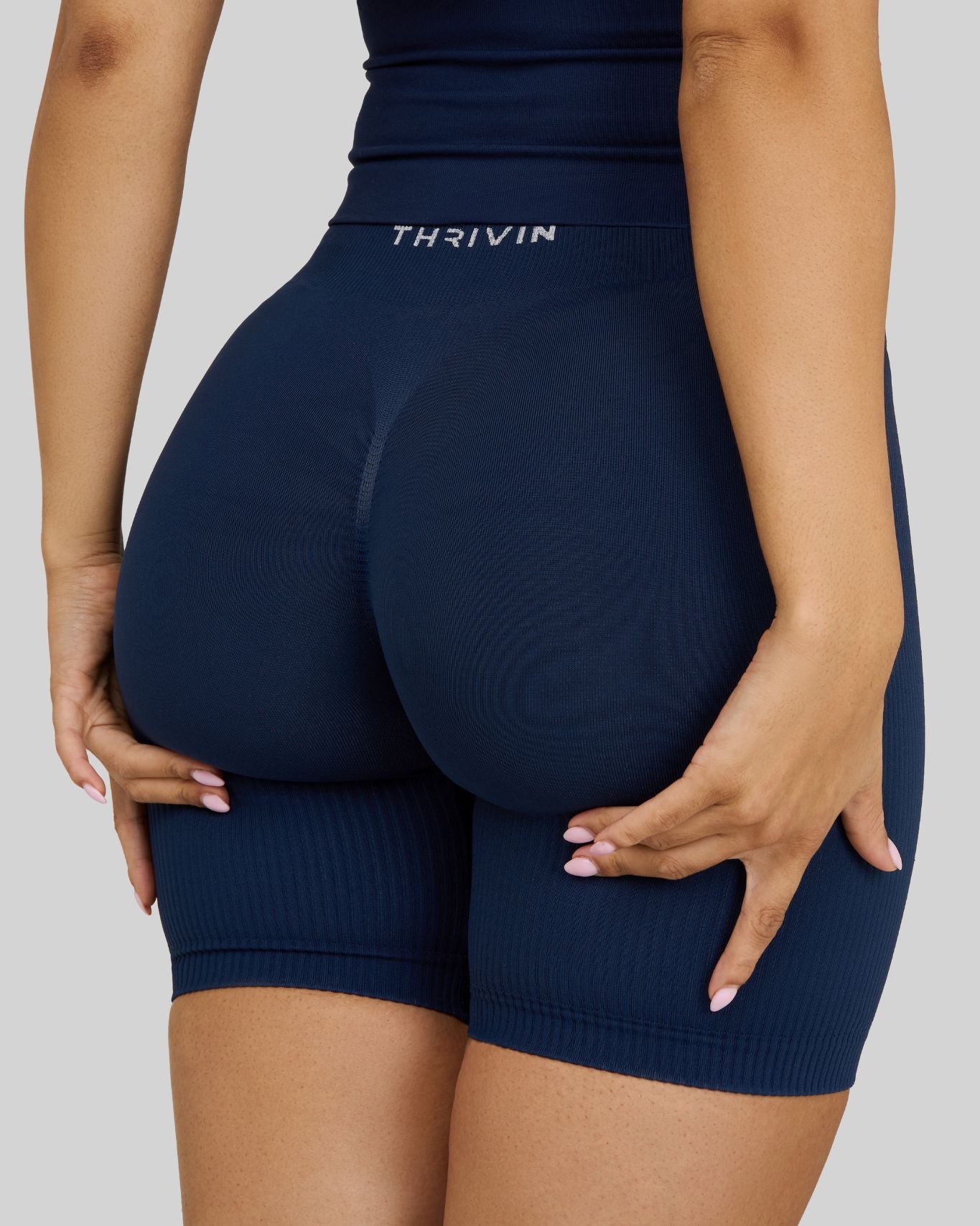 Elevate Ribbed Mid-Waisted Contour Shorts | Midnight Navy