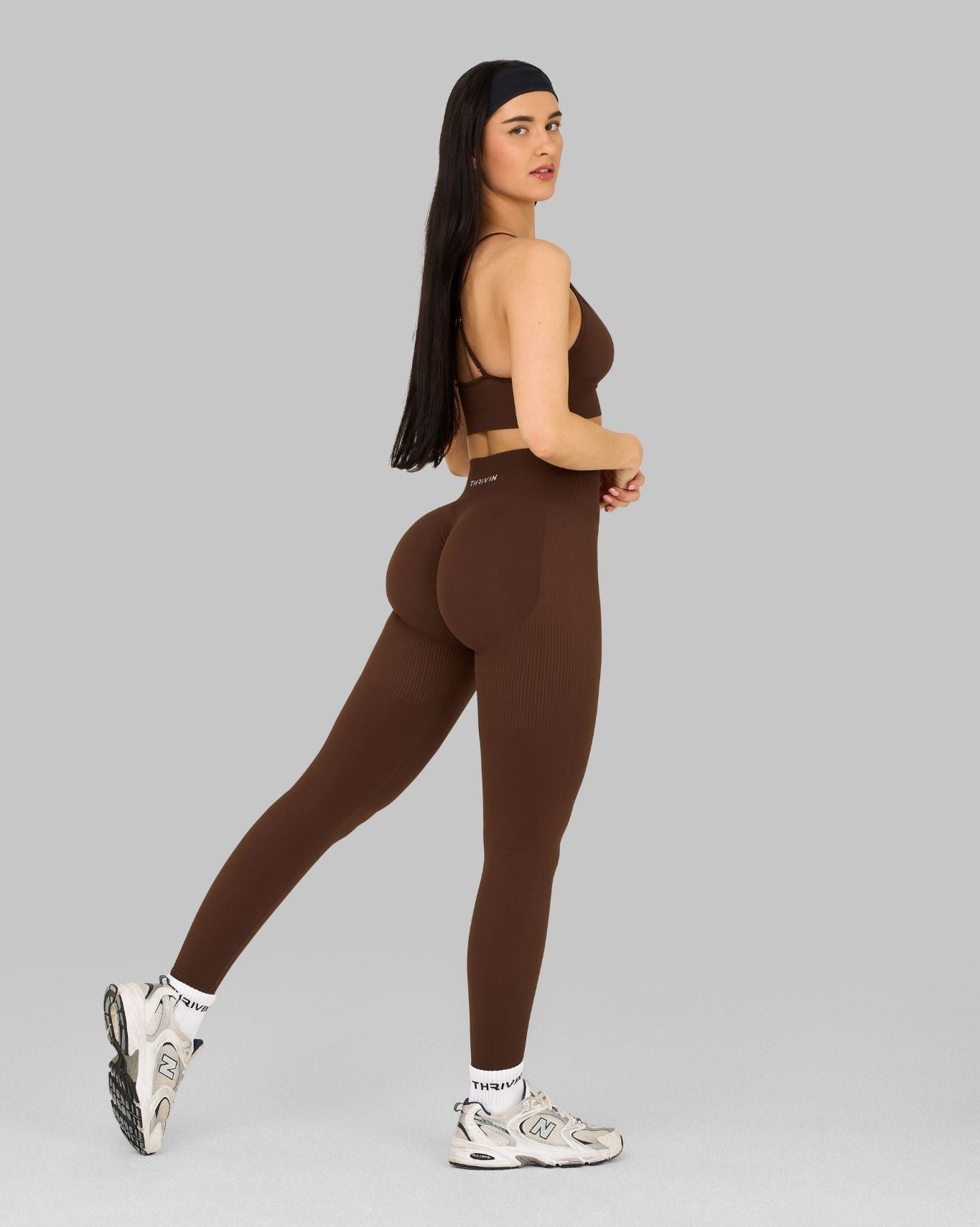 Elevate Ribbed High-Waisted Contour Leggings | Bourbon Brown