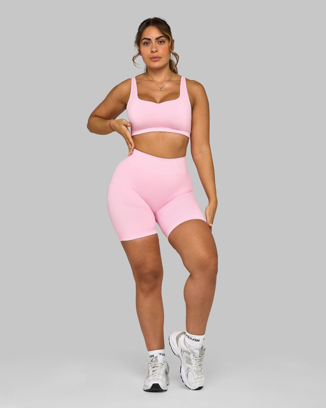 Elevate Ribbed Mid-Waisted Contour Shorts | Candy Pink