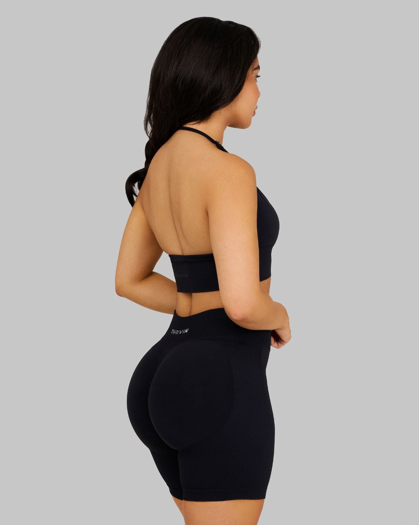 Elevate Ribbed Mid-Waisted Contour Shorts | Night Black