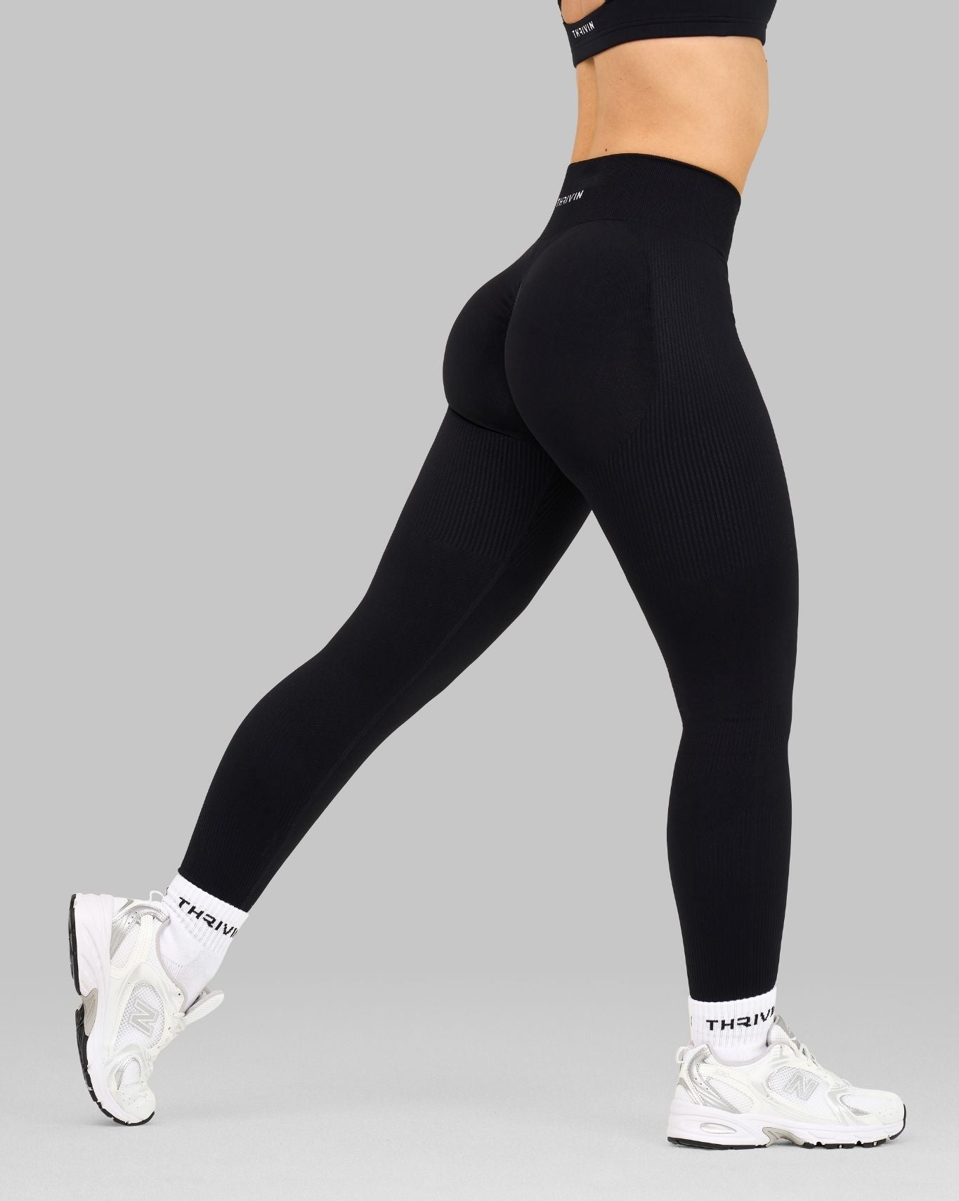 Elevate Ribbed High-Waisted Contour Leggings | Night Black