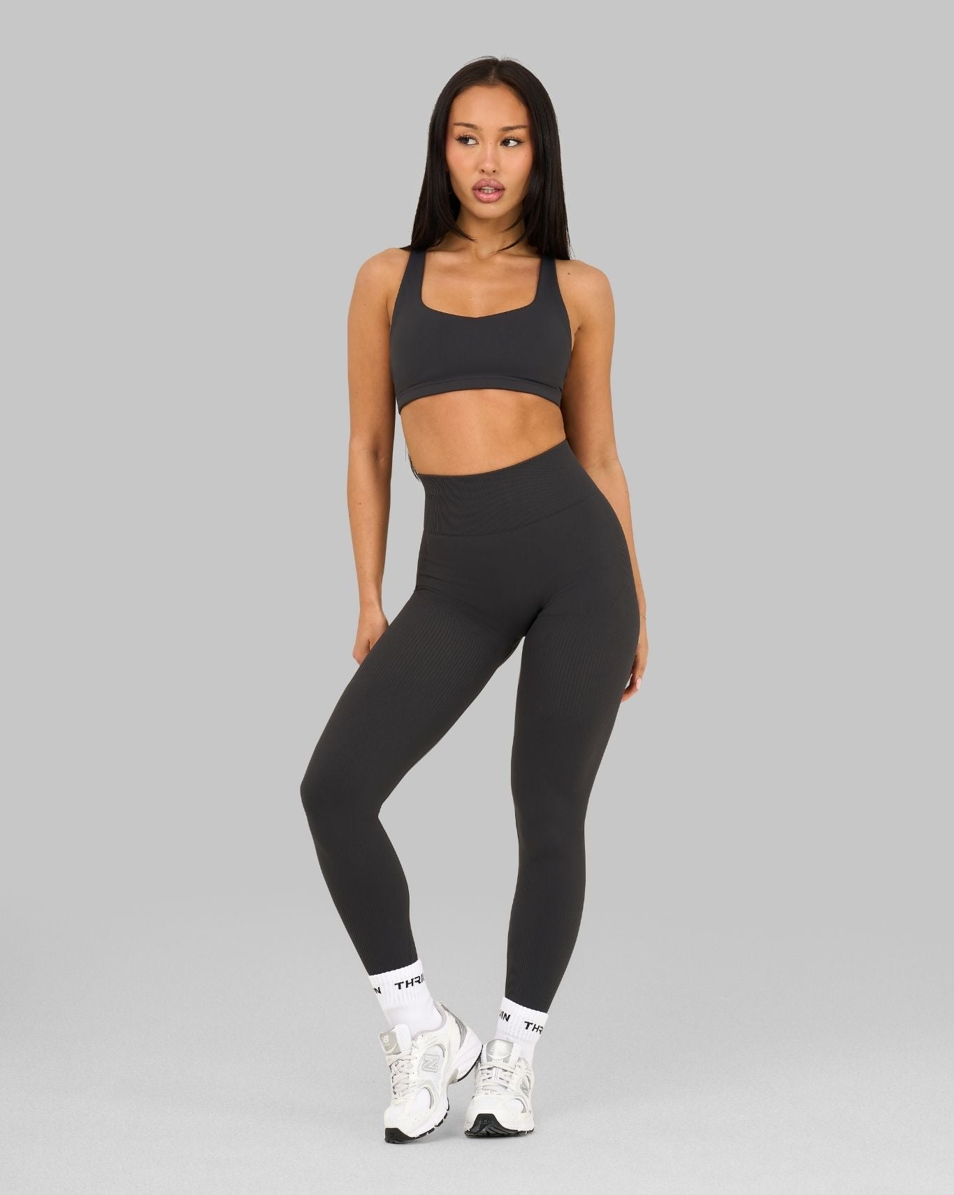 Elevate Ribbed High-Waisted Contour Leggings | Charcoal Grey