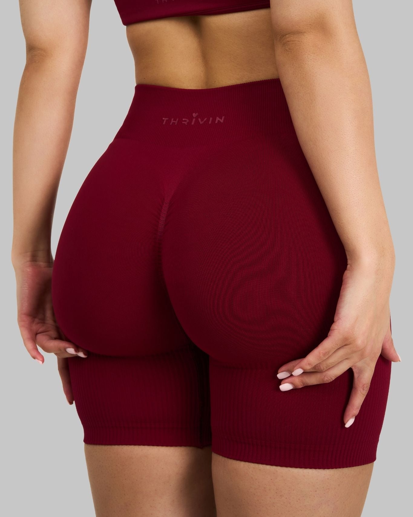 Elevate Ribbed Mid-Waisted Contour Shorts | Raspberry