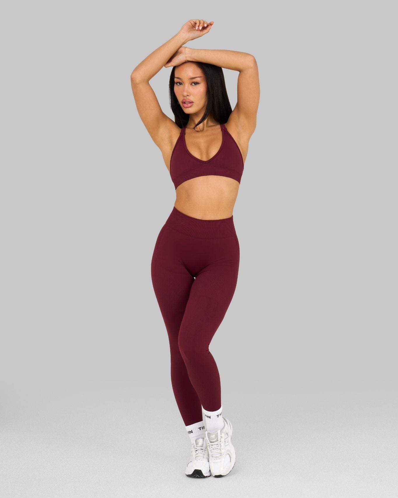 Elevate Ribbed Mid-Waisted Contour Leggings | Cranberry