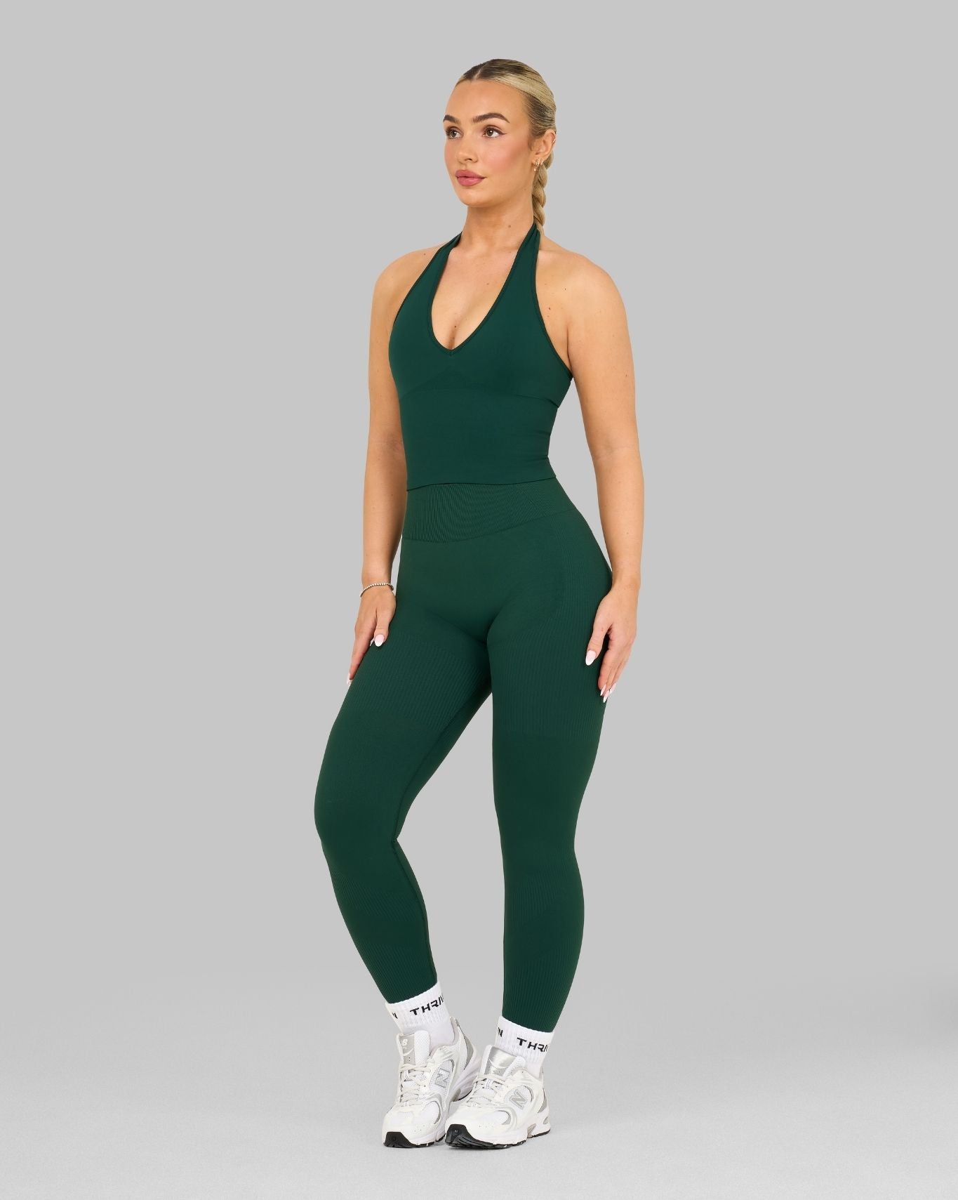Elevate Ribbed High-Waisted Contour Leggings | Pine Green