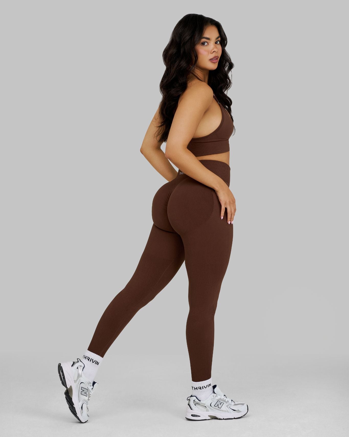 Elevate Ribbed Mid-Waisted Contour Leggings | Bourbon Brown