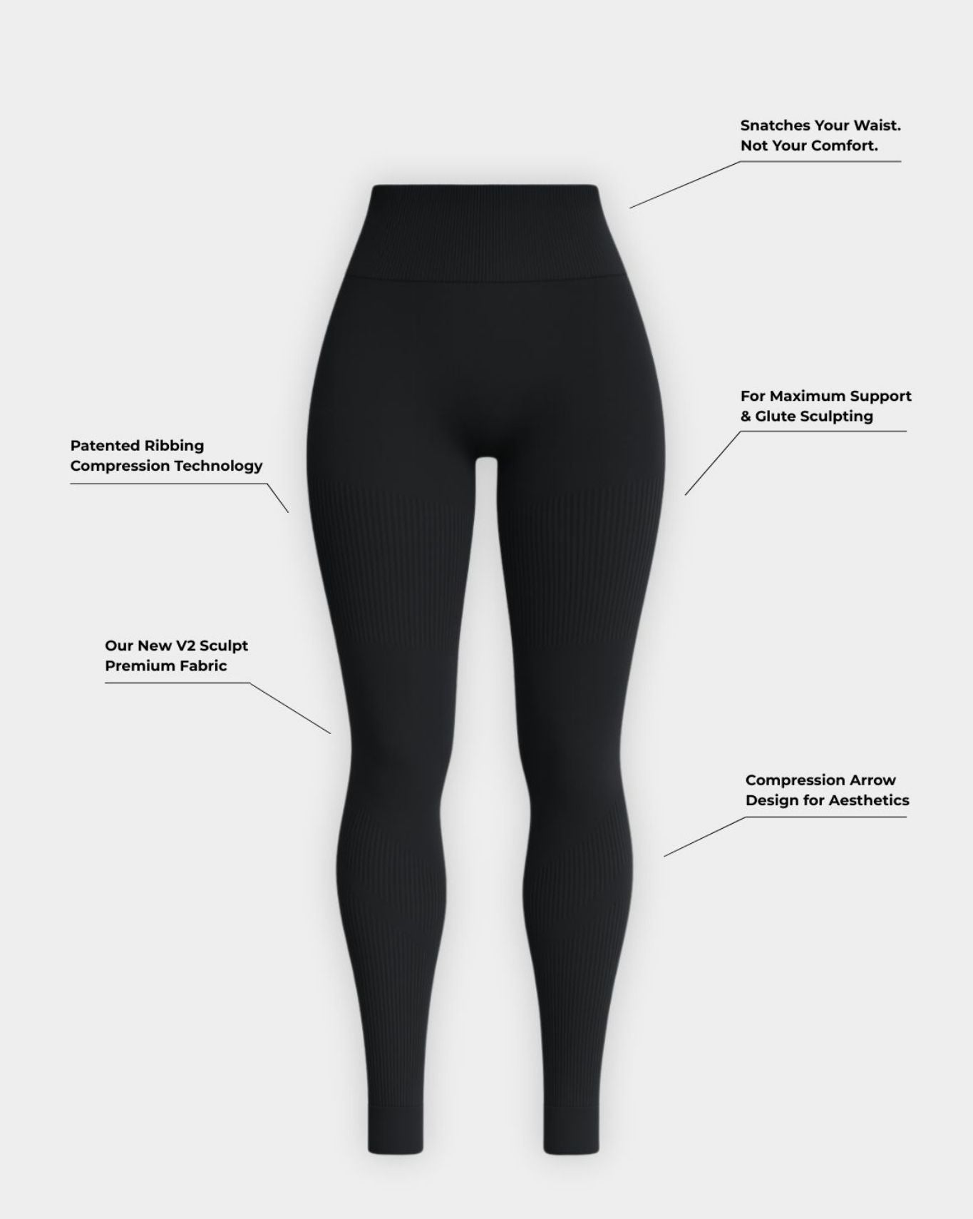 Sculptv2 Ribbed Contour Leggings - Pure Black