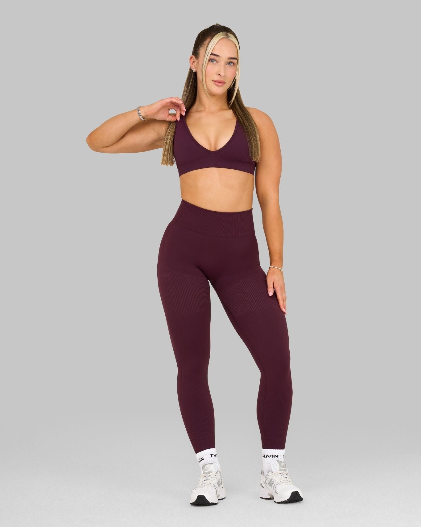 Elevate Ribbed High-Waisted Contour Leggings | Winter Plum