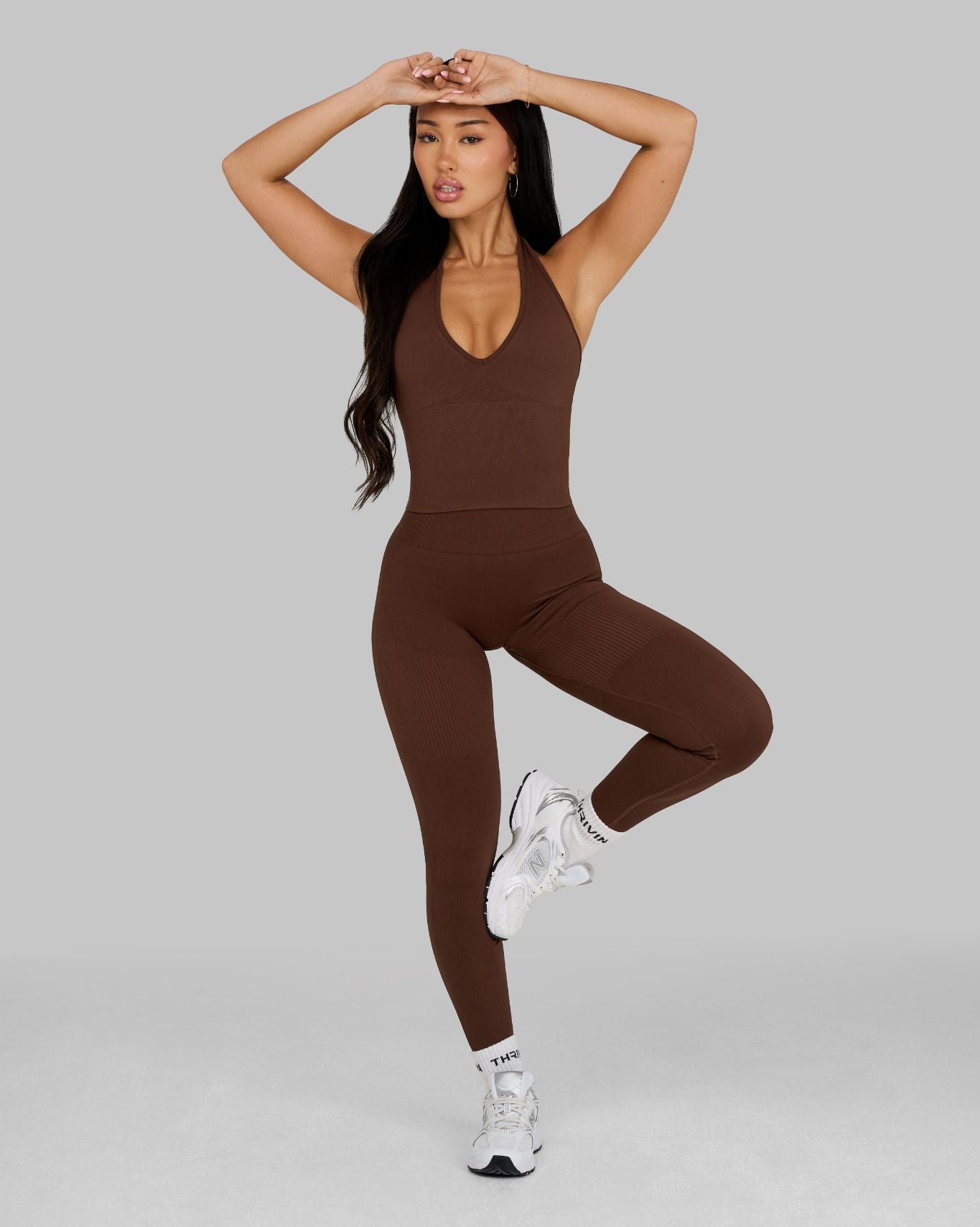 Elevate Ribbed Mid-Waisted Contour Leggings | Bourbon Brown