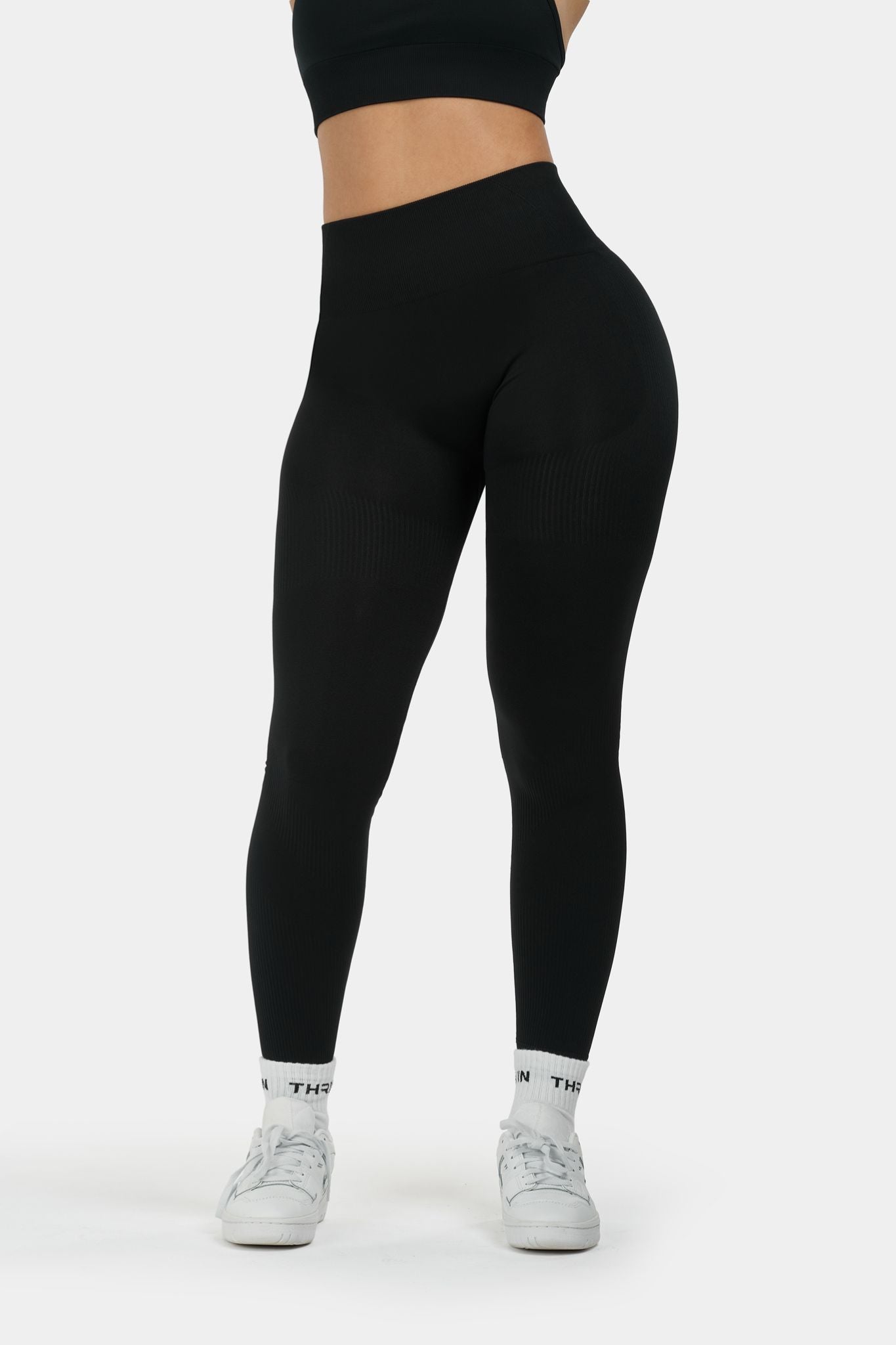 Seamless Sculpt Ribbed Contour Leggings V1 | Pure Black