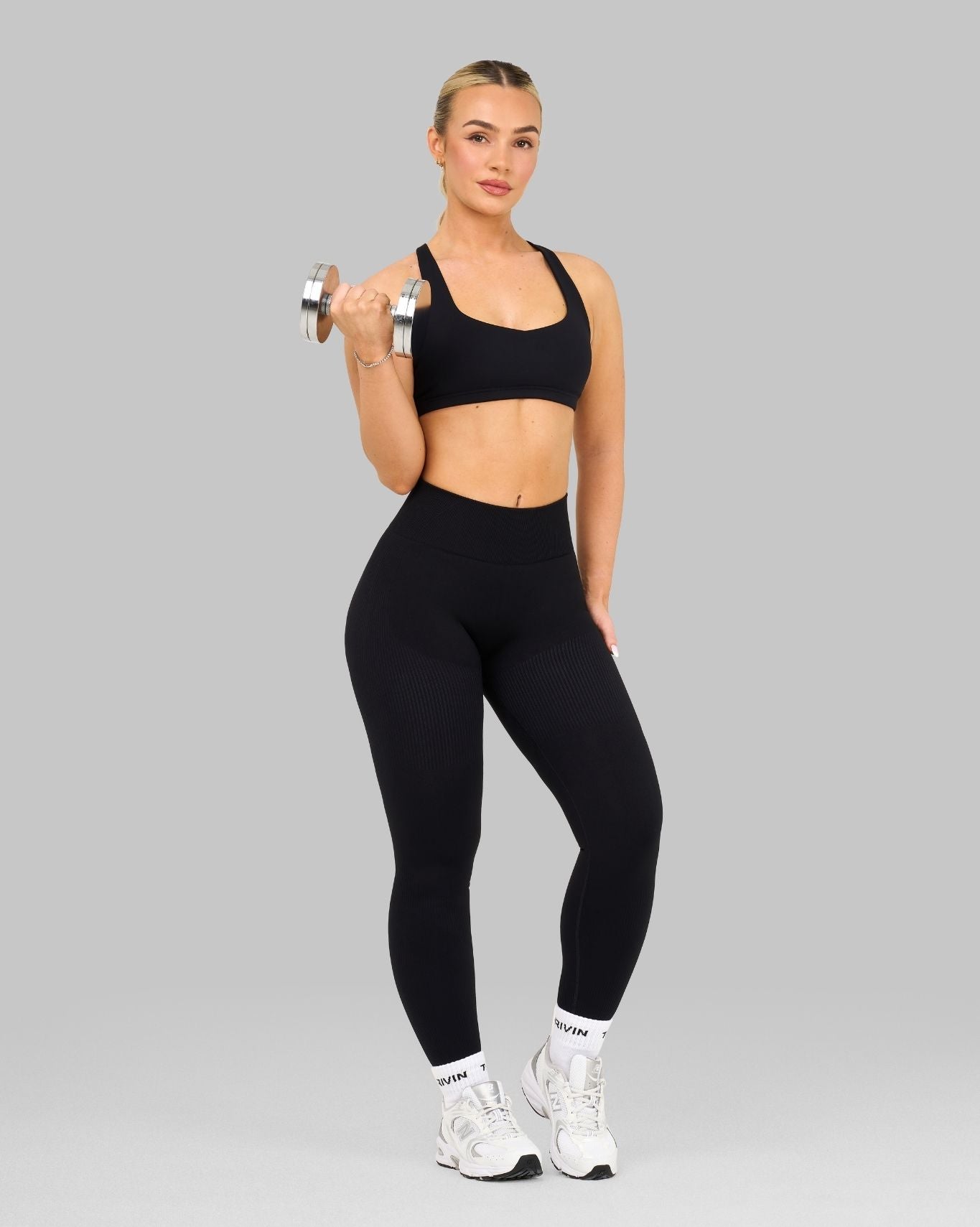Elevate Ribbed High-Waisted Contour Leggings | Night Black