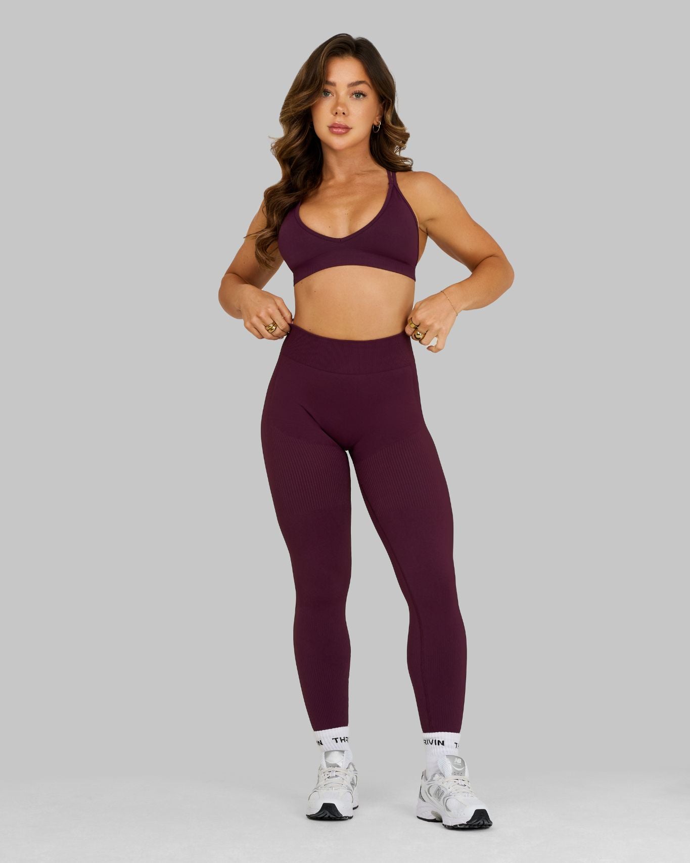 Elevate Ribbed Mid-Waisted Contour Leggings | Winter Plum