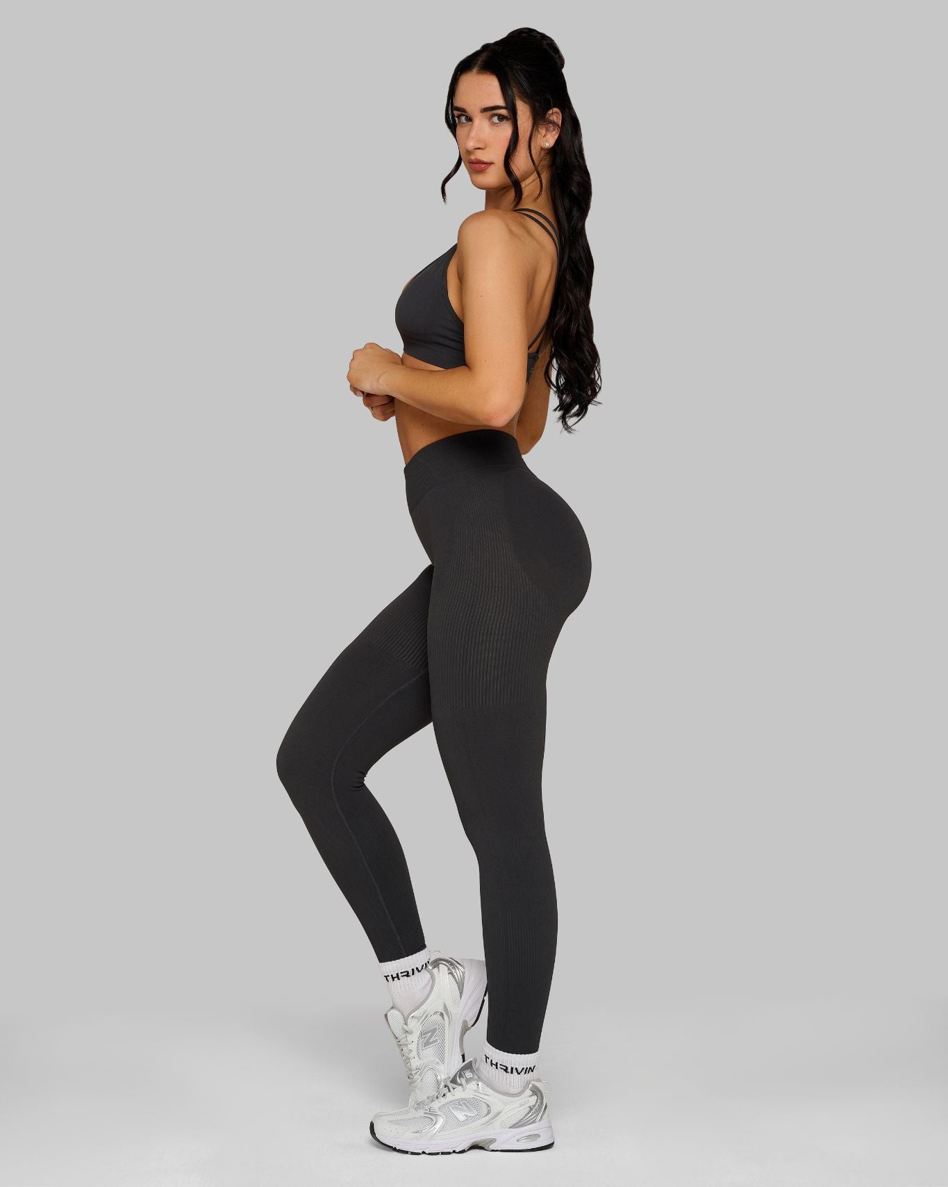 Elevate Ribbed Mid-Waisted Contour Leggings | Charcoal Grey
