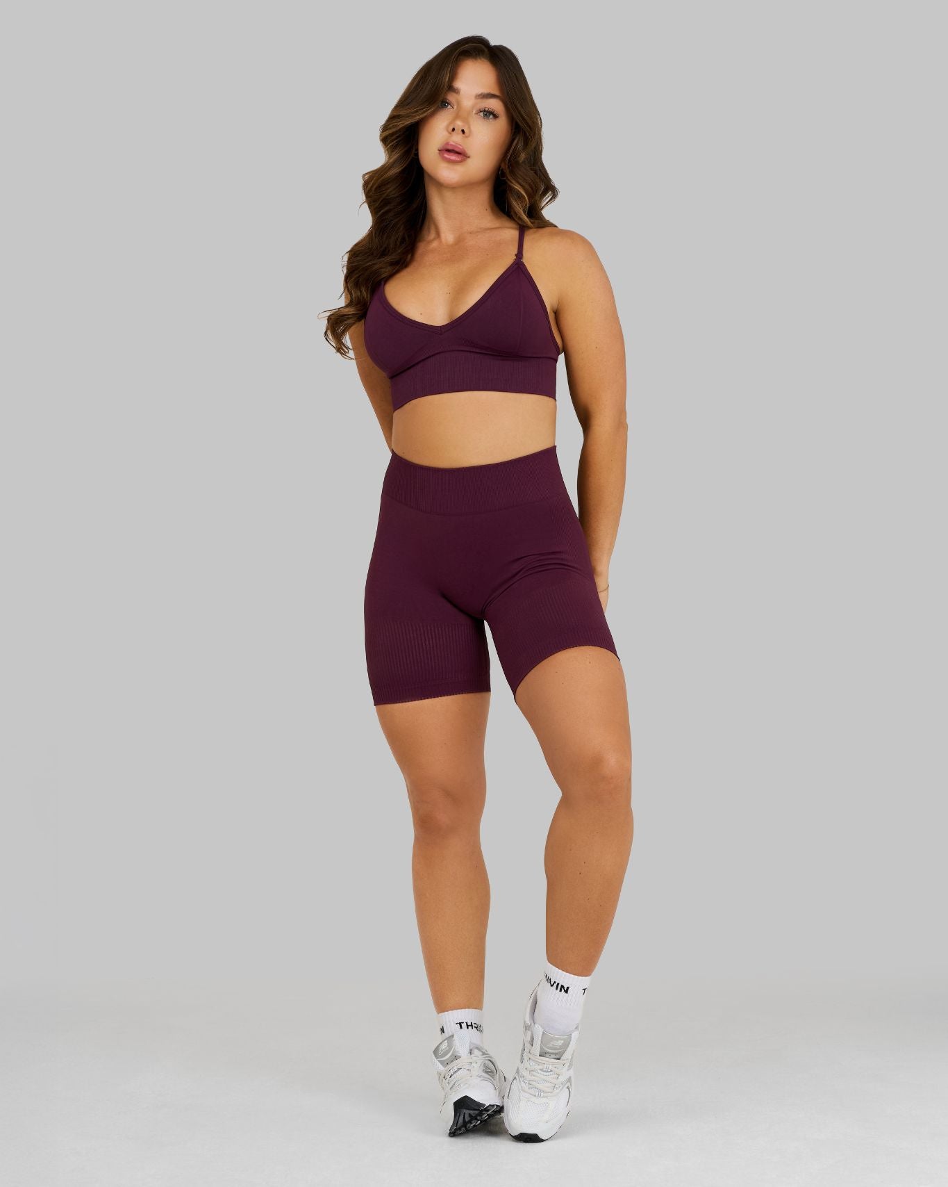 Elevate Ribbed Mid-Waisted Contour Shorts  | Winter Plum